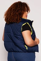 Womens Plus Color Blocked Puffer Vest,