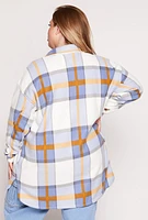 Womens Plus Size Plaid Long Shacket, Multi, Size 2X