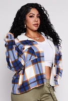 Womens Plus Size Plaid Sherpa Lined Raw Hem Shacket, Multi, Size 2X