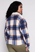 Womens Plus Size Plaid Sherpa Lined Raw Hem Shacket, Multi, Size 2X