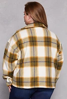 Womens Plus Plaid Snap Button Zip Front Shacket, 1X