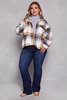 Womens Plus Size Plaid Snap Button Zip Front Shacket, Multi, Size 1X