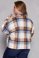 Womens Plus Size Plaid Snap Button Zip Front Shacket, Multi, Size 1X