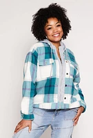 Womens Plus Size Plaid Hooded Zip Front Jacket, Green, Size 2X