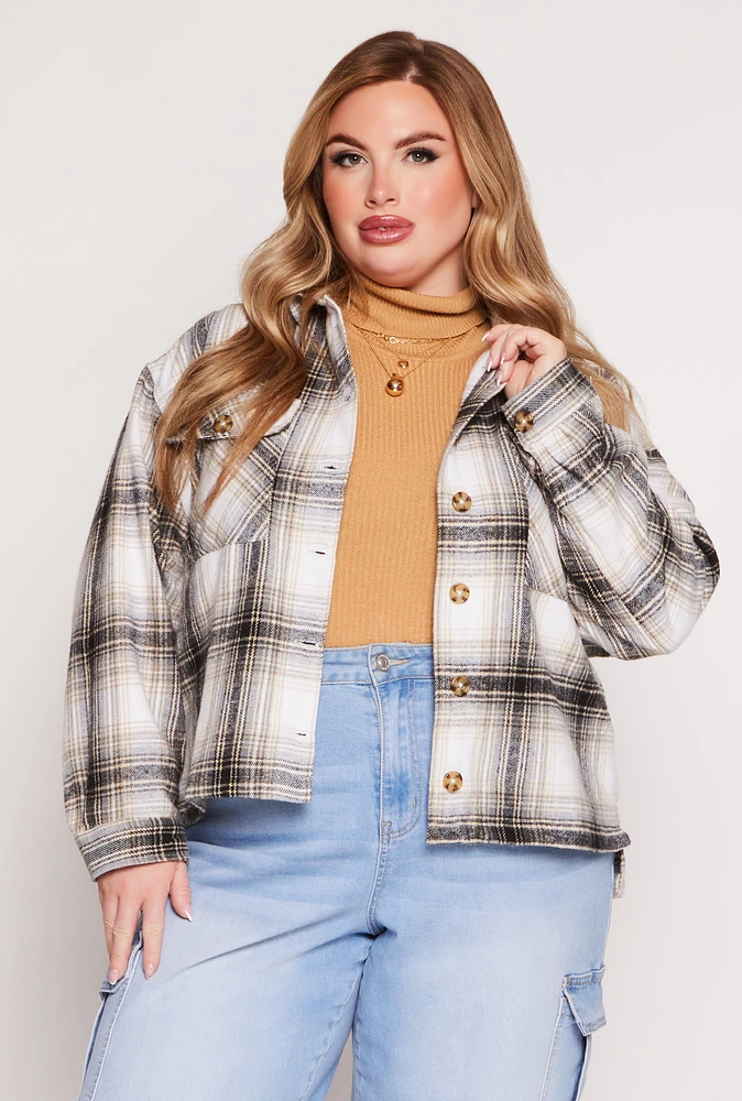 Womens Plus Size Flannel Plaid Button Front Shacket, Multi, Size 3X