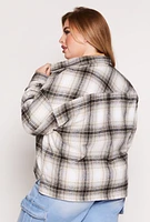 Womens Plus Size Flannel Plaid Button Front Shacket, Multi, Size 1X