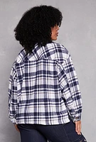 Womens Plus Flannel Plaid Button Front Shacket,