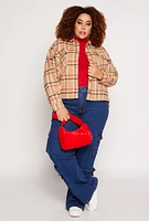 Womens Plus Flannel Plaid Button Front Shacket, 1X
