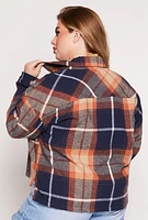 Womens Plus Size Flannel Plaid Button Front Shacket, Multi, Size 1X