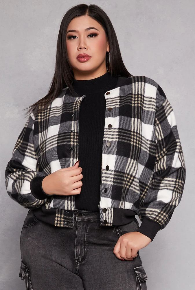 Womens Plus Plaid Bomber Jacket,