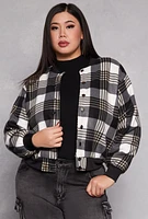 Womens Plus Plaid Bomber Jacket, 1X