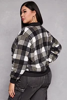 Womens Plus Plaid Bomber Jacket, 1X