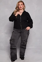 Womens Plus Cinched Waist Zip Hooded Top, 3X