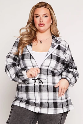 Womens Plus Size Cinched Waist Zip Hooded Top, Multi, Size 2X