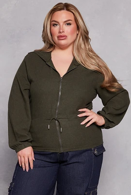 Womens Plus Cinched Waist Zip Hooded Top,