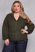 Womens Plus Cinched Waist Zip Hooded Top,
