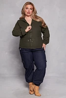 Womens Plus Cinched Waist Zip Hooded Top,