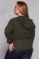 Womens Plus Cinched Waist Zip Hooded Top,