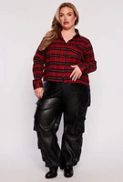Womens Plus Size Plaid Shirt, Red, Size 1X