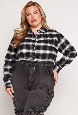 Womens Plus Plaid Tie Hem Crop Top, 3X