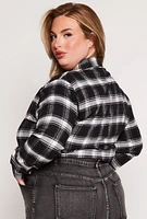 Womens Plus Size Plaid Tie Hem Crop Top, Black, Size 3X