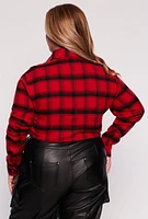Womens Plus Size Plaid Tie Hem Crop Top, Red, Size 2X