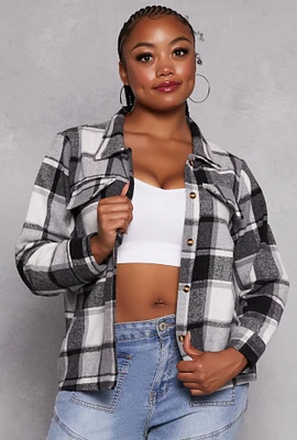 Womens Plus Size Plaid Flap Detail Flannel Shacket, Multi, Size 3X
