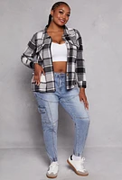 Womens Plus Size Plaid Flap Detail Flannel Shacket, Multi, Size 1X