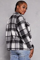 Womens Plus Plaid Flap Detail Flannel Shacket, Multi,