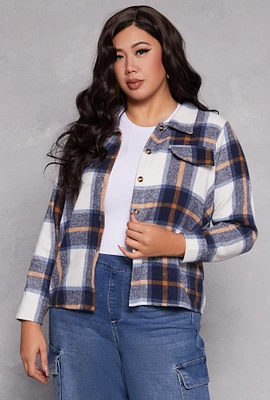 Womens Plus Plaid Flap Detail Flannel Shacket,