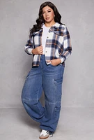 Womens Plus Plaid Flap Detail Flannel Shacket,