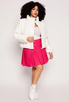 Womens Plus Size Faux Patent Leather Puffer Jacket, White, Size 3X