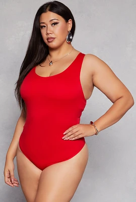 Womens Plus Size Seamless Scoop Neck Tank Bodysuit, Red, Size 2X-3X