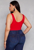 Womens Plus Size Seamless Scoop Neck Tank Bodysuit, Red, Size 2X-3X