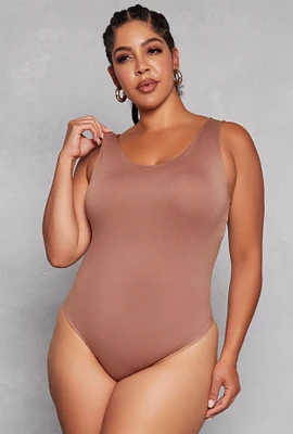 Womens Plus Size Seamless Scoop Neck Tank Bodysuit, Brown, Size 1X-2X