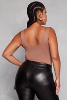 Womens Plus Size Seamless Scoop Neck Tank Bodysuit, Brown, Size 1X-2X
