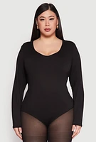 Womens Plus Long Sleeve V Neck Bodysuit,