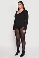 Womens Plus Long Sleeve V Neck Bodysuit,