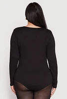 Womens Plus Long Sleeve V Neck Bodysuit,