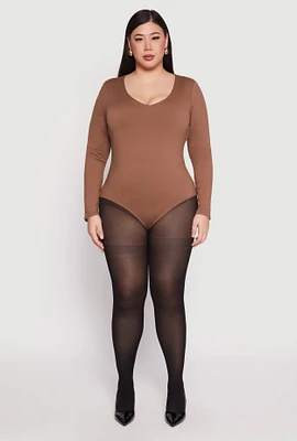 Womens Plus Long Sleeve V Neck Bodysuit, 1X