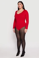 Womens Plus Size Long Sleeve V Neck Bodysuit, Red, Size 2X