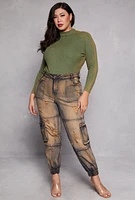Womens Plus Size Acid Wash Bodysuit, Green, Size 1X