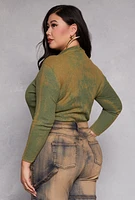 Womens Plus Size Acid Wash Bodysuit, Green, Size 1X
