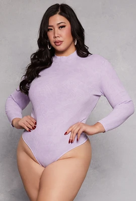 Womens Plus Acid Wash Bodysuit, Purple,