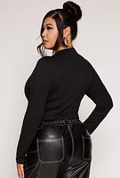 Womens Plus Size Zip Front Mock Neck Bodysuit, Black, Size 1X