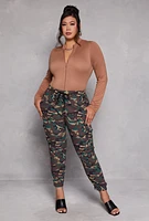 Womens Plus Size Zip Front Mock Neck Bodysuit, Brown, Size 2X