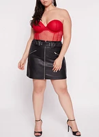 Womens Plus Size Patterned Lace Detail Bustier Bodysuit, Red, Size 1X