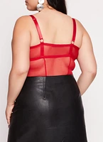 Womens Plus Size Mesh Lace Bustier Bodysuit, Red, Size 1X