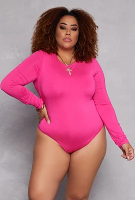 Womens Plus Size Daisy Double Layer Bodysuit, Pink, Size 3X