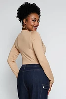 Womens Plus Size Daisy Double Layer Bodysuit, Beige, Size 1X
